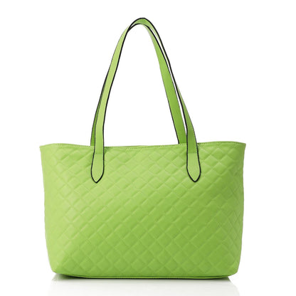 Faux Leather Quilted Tote Bag - Lime