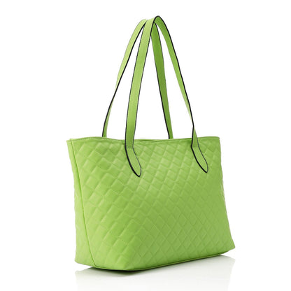 Faux Leather Quilted Tote Bag - Lime