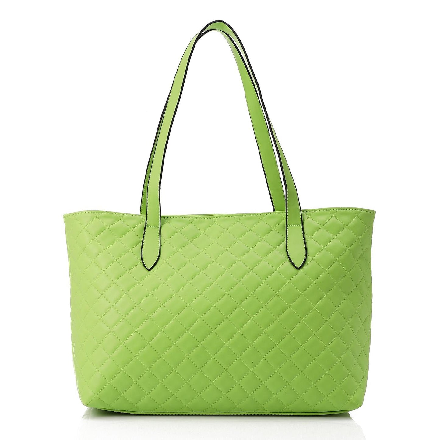 Faux Leather Quilted Tote Bag - Lime