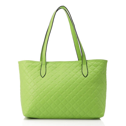 Faux Leather Quilted Tote Bag - Lime