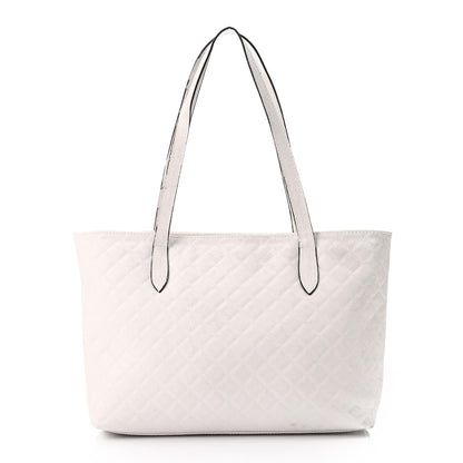 Faux Leather Quilted Tote Bag - White