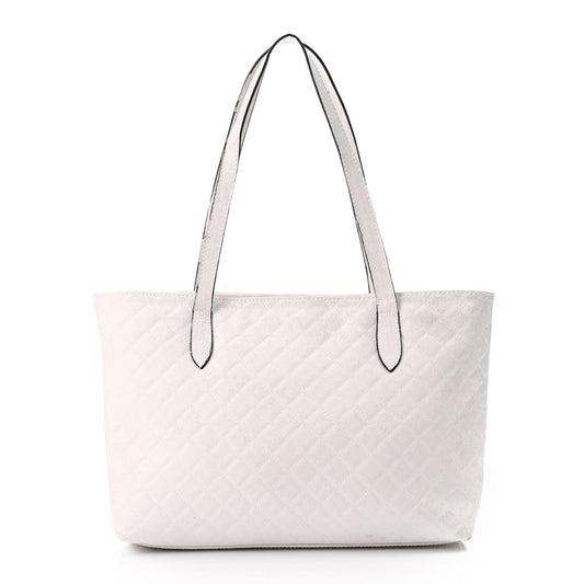 Faux Leather Quilted Tote Bag - White