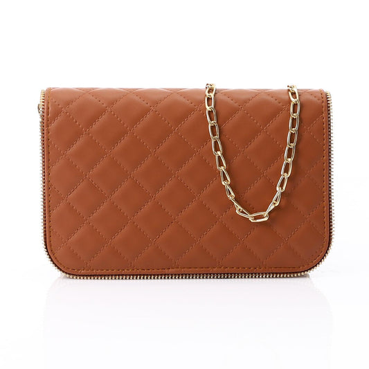 Faux Leather Shoulder Cross Bag - Camel