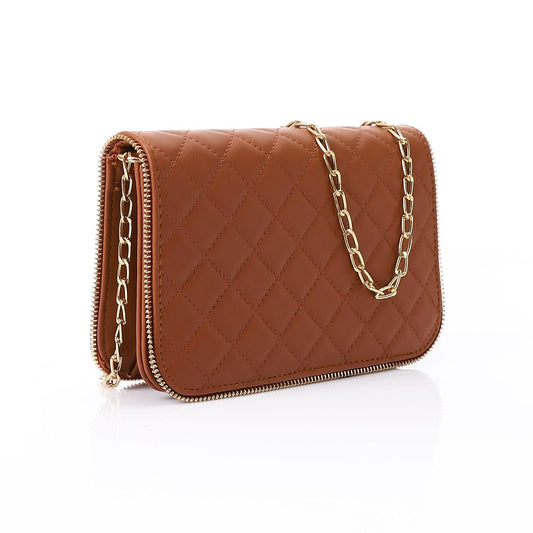 Faux Leather Shoulder Cross Bag - Camel