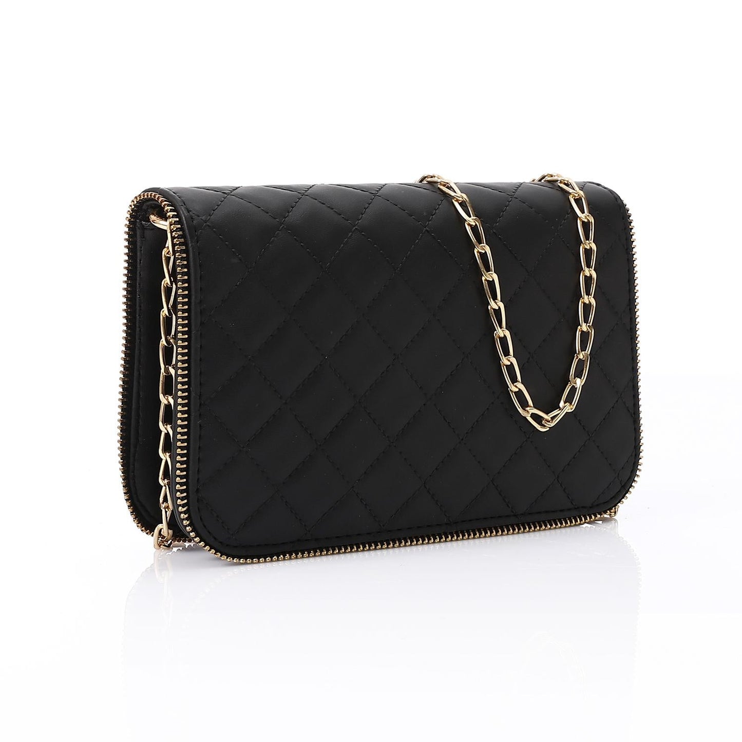 Faux Leather Shoulder Cross Bag - Black