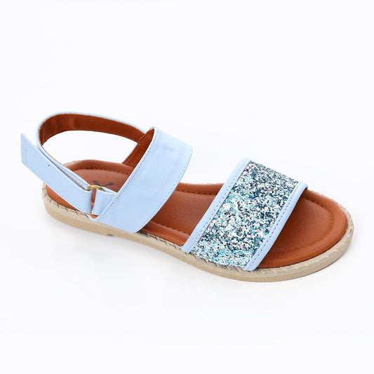 Leather Glitter Strap Sandals – Light Blue