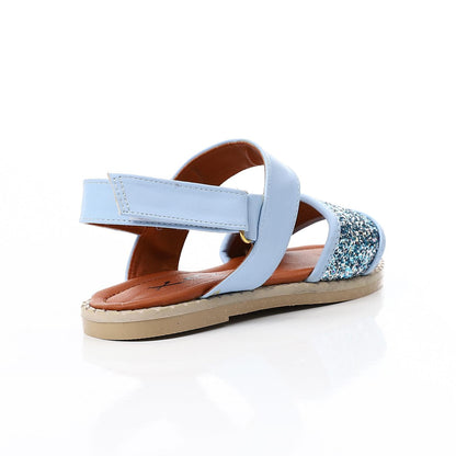Leather Glitter Strap Sandals – Light Blue