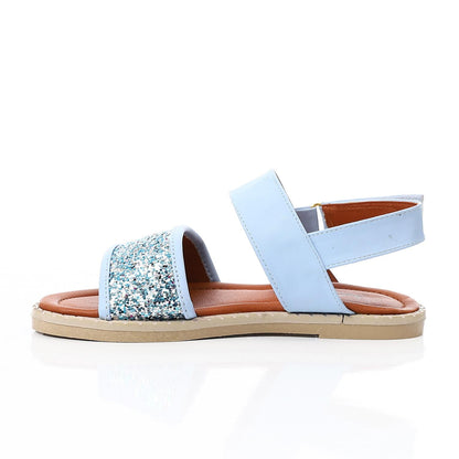 Leather Glitter Strap Sandals – Light Blue