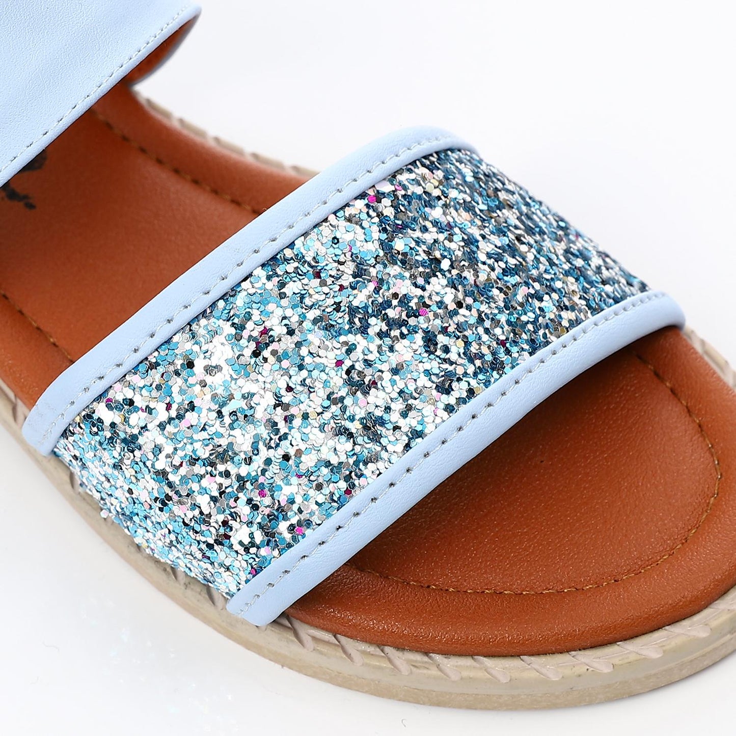 Leather Glitter Strap Sandals – Light Blue
