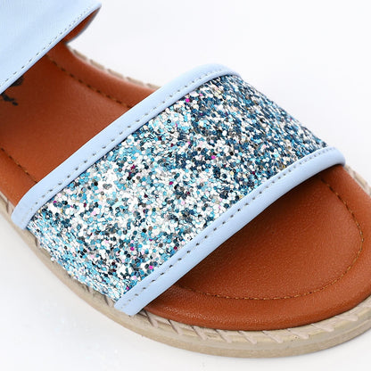 Leather Glitter Strap Sandals – Light Blue