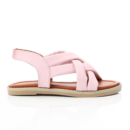 Leather Cross-Strap Sandals – Pink