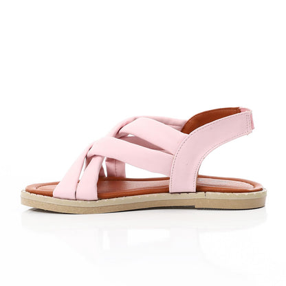 Leather Cross-Strap Sandals – Pink