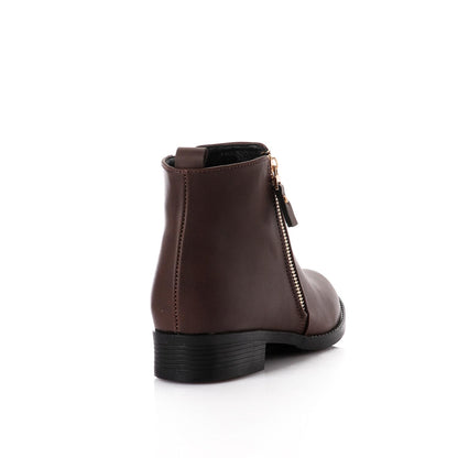 Faux Leather Ankle Boot - Brown