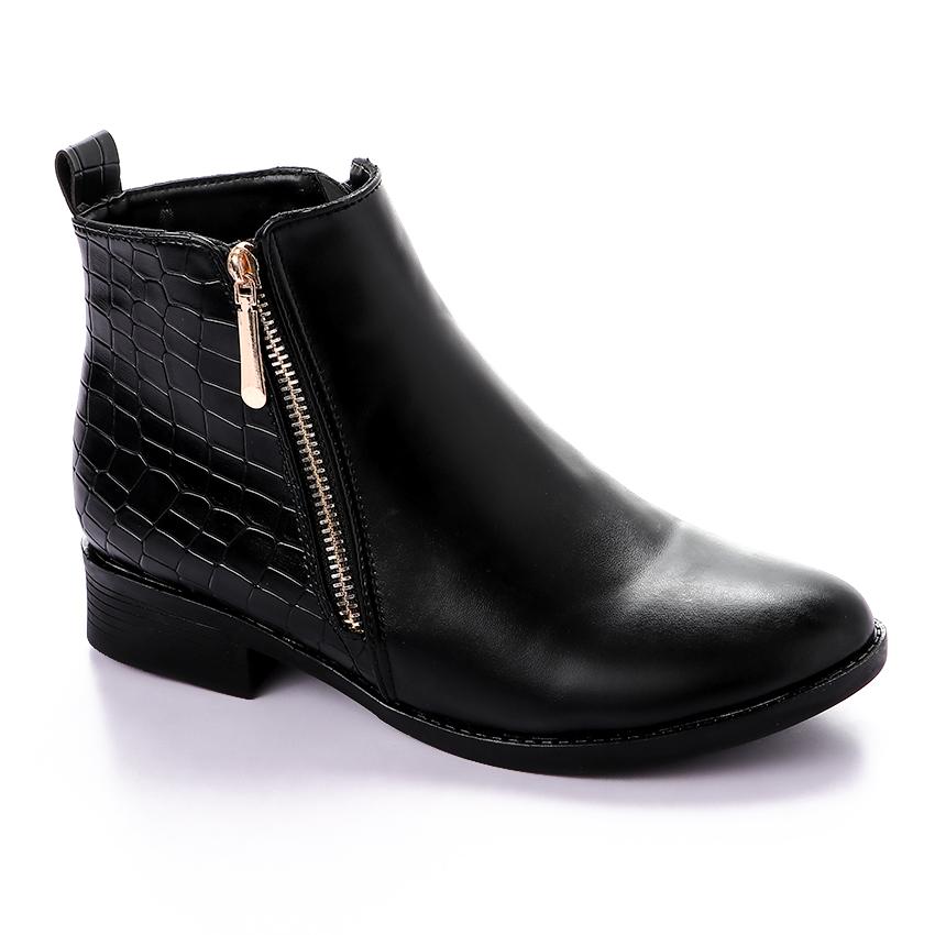 Faux Leather Ankle Boot - Black