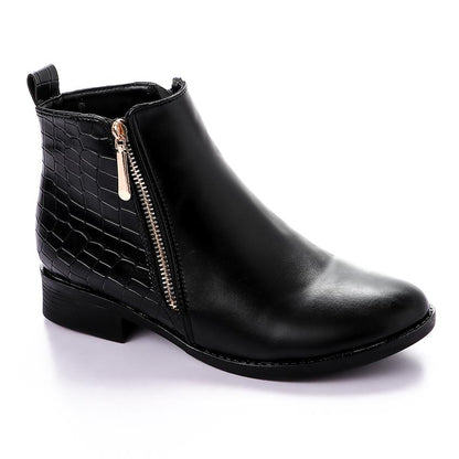 Faux Leather Ankle Boot - Black