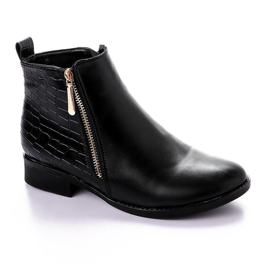 Faux Leather Ankle Boot - Black