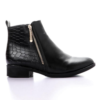 Faux Leather Ankle Boot - Black