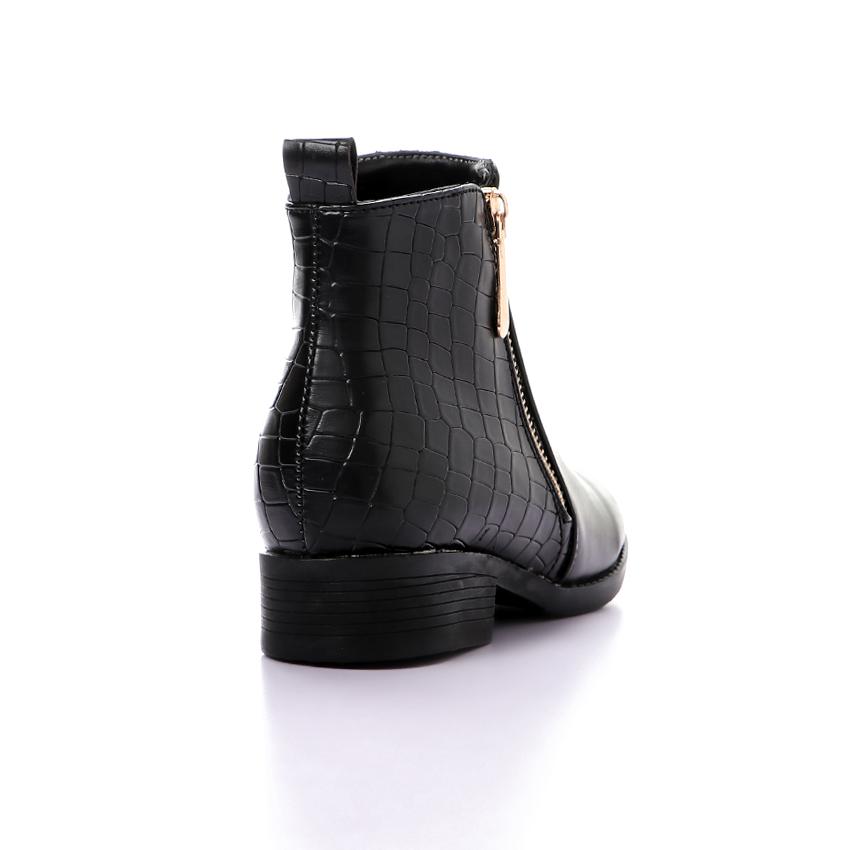 Faux Leather Ankle Boot - Black