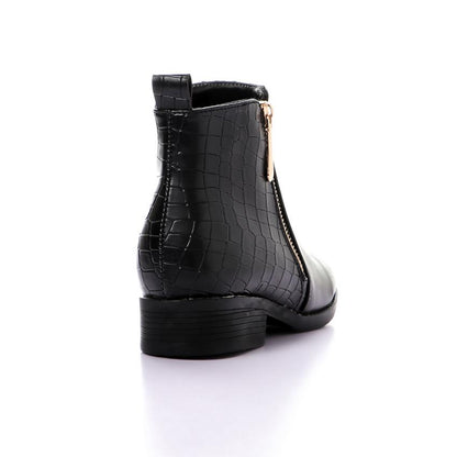 Faux Leather Ankle Boot - Black