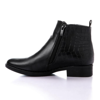 Faux Leather Ankle Boot - Black