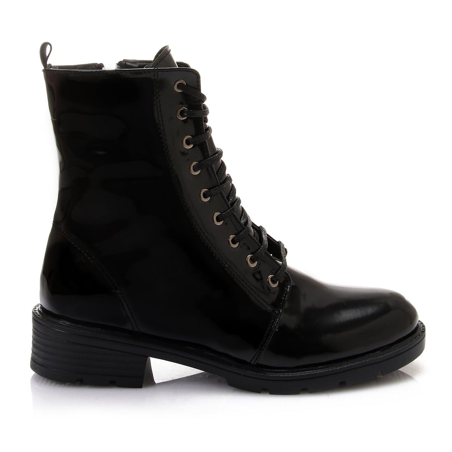 Faux Leather Ankle Boot - Black
