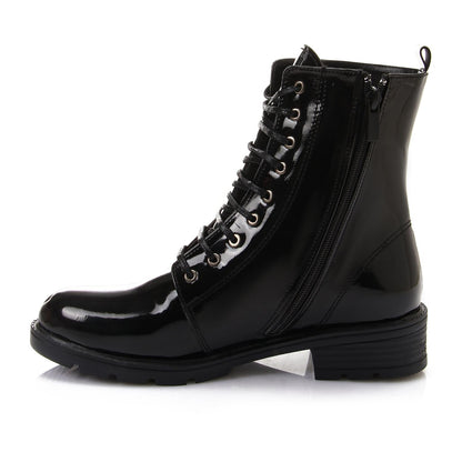 Faux Leather Ankle Boot - Black