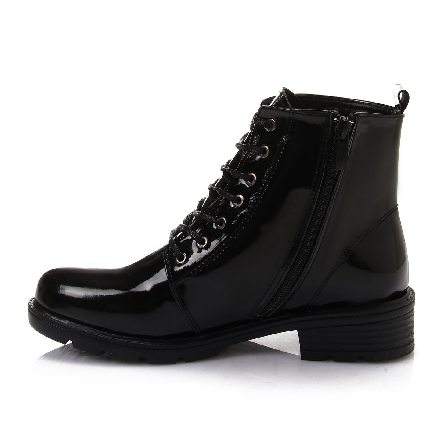 Faux Leather Solid Combat Boot - Black