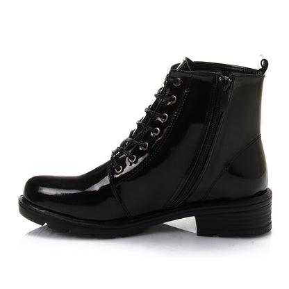 Faux Leather Solid Combat Boot - Black