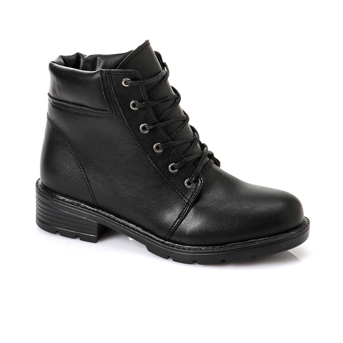 Faux Leather Ankle Boot - Black