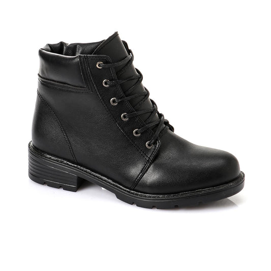 Faux Leather Ankle Boot - Black