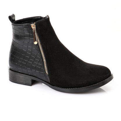 Faux Leather Ankle Boot - Black