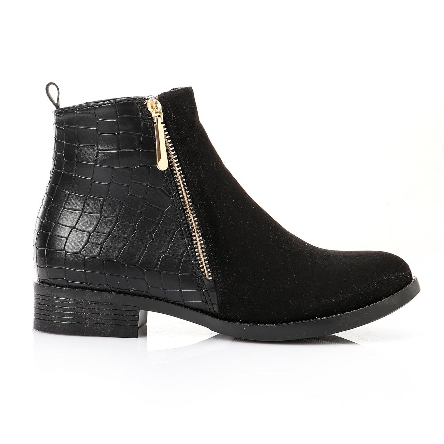 Faux Leather Ankle Boot - Black
