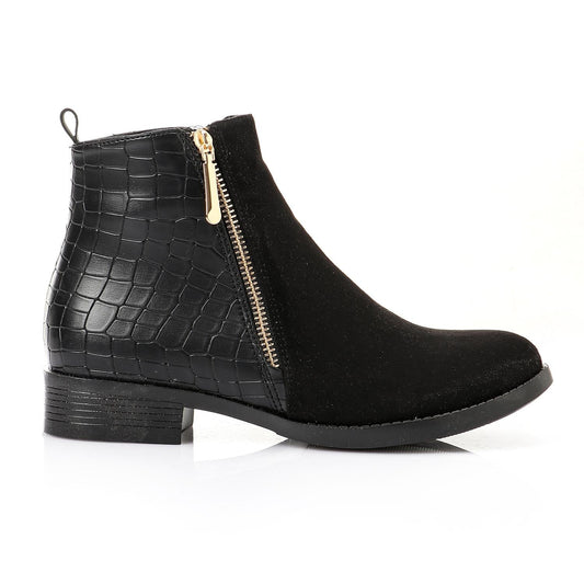 Faux Leather Ankle Boot - Black
