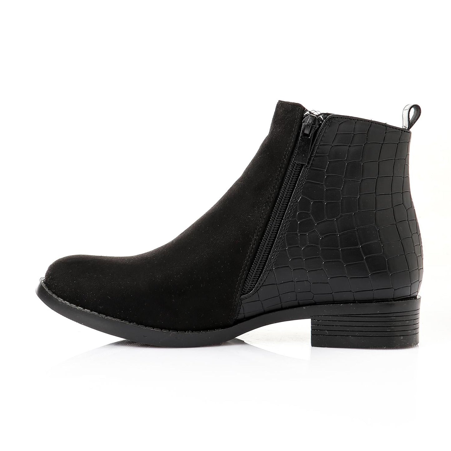 Faux Leather Ankle Boot - Black