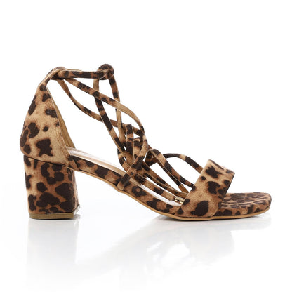 Suede Lace-up Sandals - Leopard