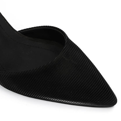 Leather Pointed-Toe Ankle Strap Heel - Black