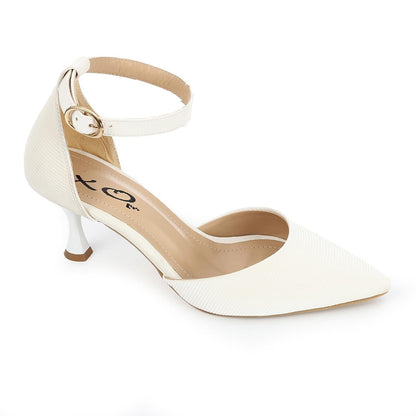 Leather Pointed-Toe Ankle Strap Heel - White