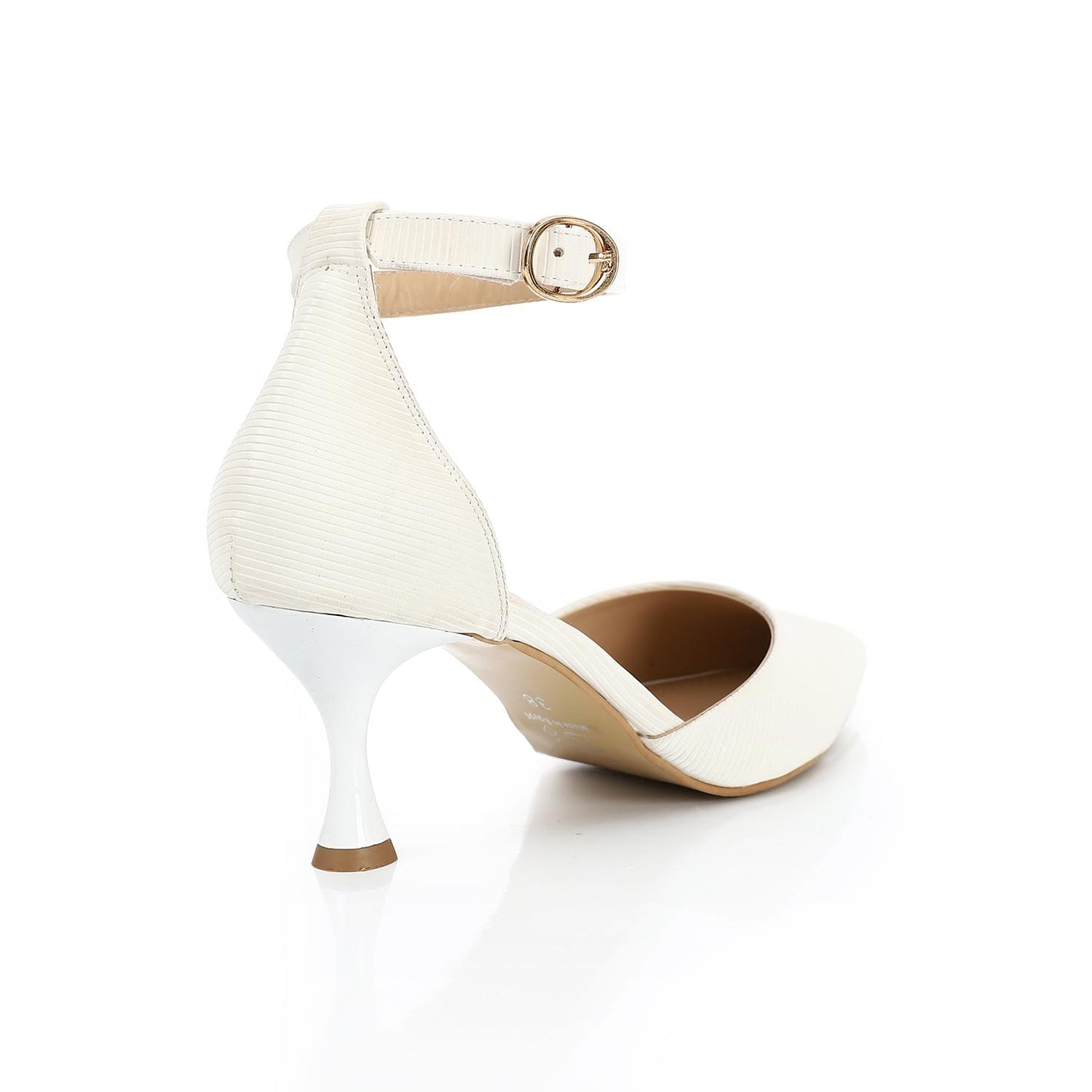 Leather Pointed-Toe Ankle Strap Heel - White