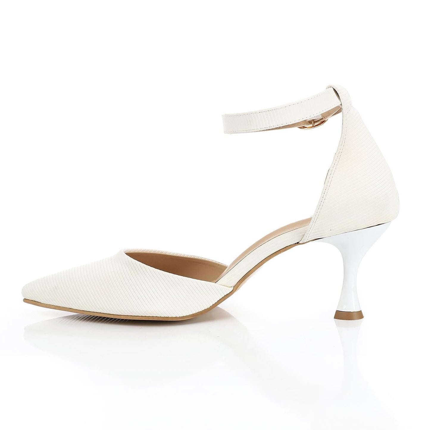 Leather Pointed-Toe Ankle Strap Heel - White