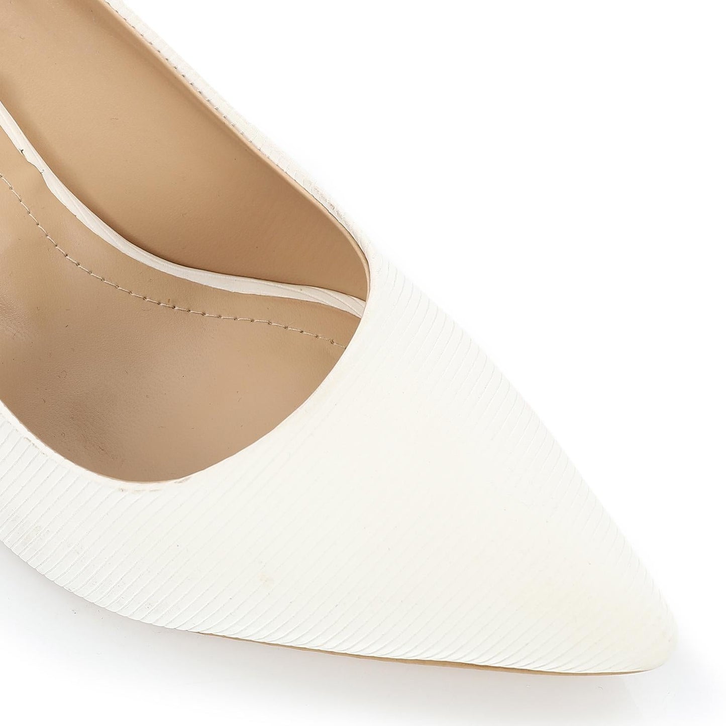 Leather Pointed-Toe Ankle Strap Heel - White