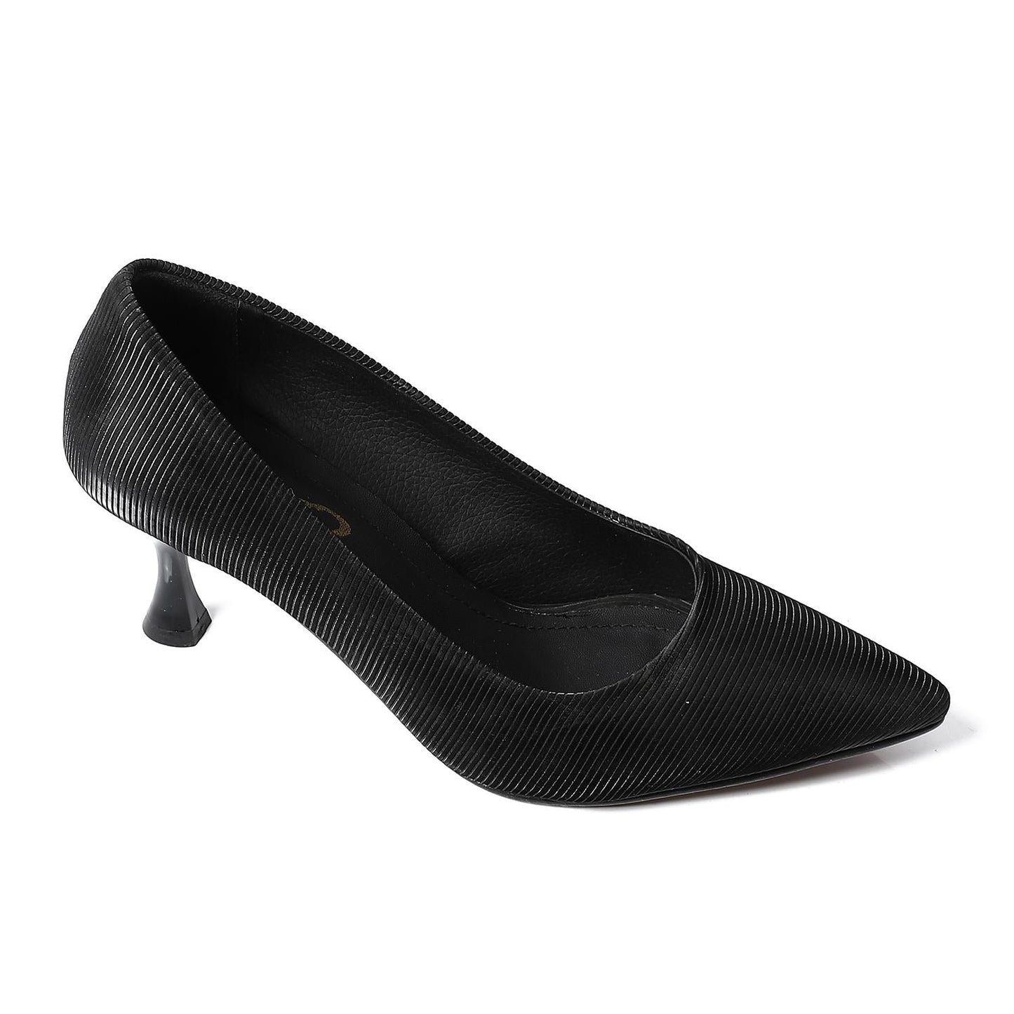 Leather Kitten High Heels Shoes - Black