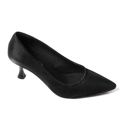 Leather Kitten High Heels Shoes - Black