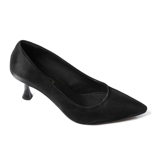 Leather Kitten High Heels Shoes - Black