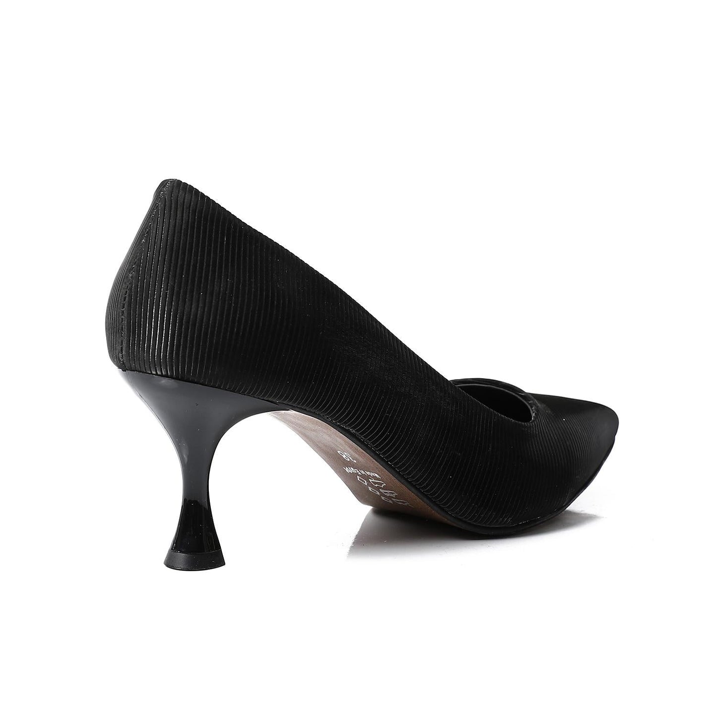Leather Kitten High Heels Shoes - Black