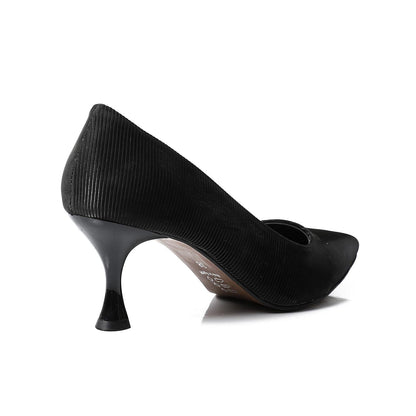 Leather Kitten High Heels Shoes - Black