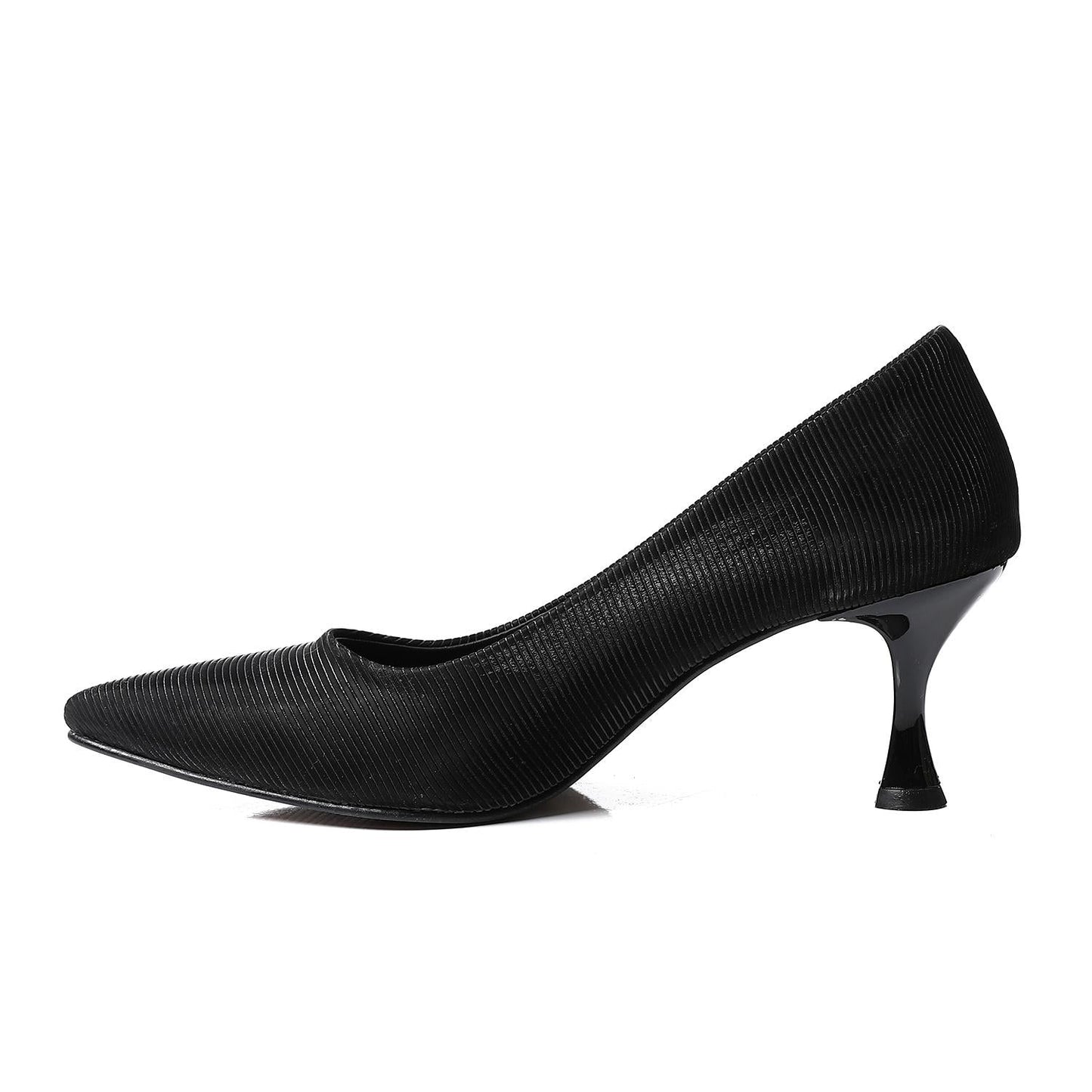 Leather Kitten High Heels Shoes - Black