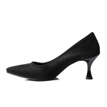 Leather Kitten High Heels Shoes - Black