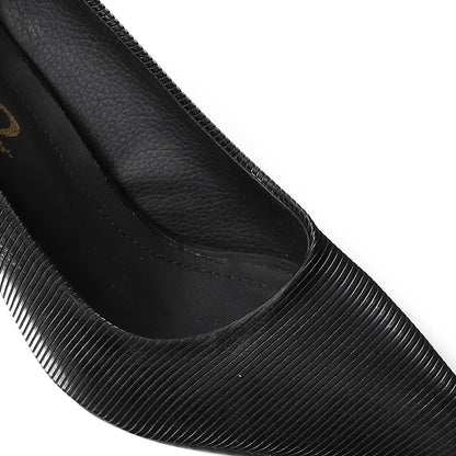 Leather Kitten High Heels Shoes - Black