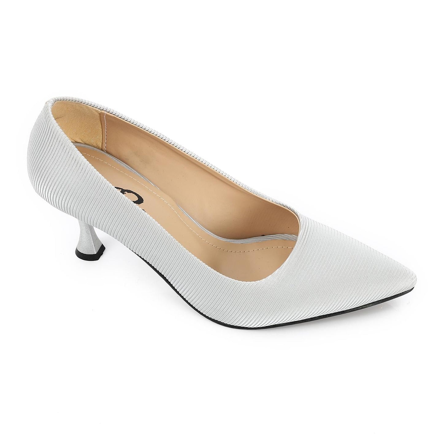 Leather Kitten High Heels Shoes - Silver