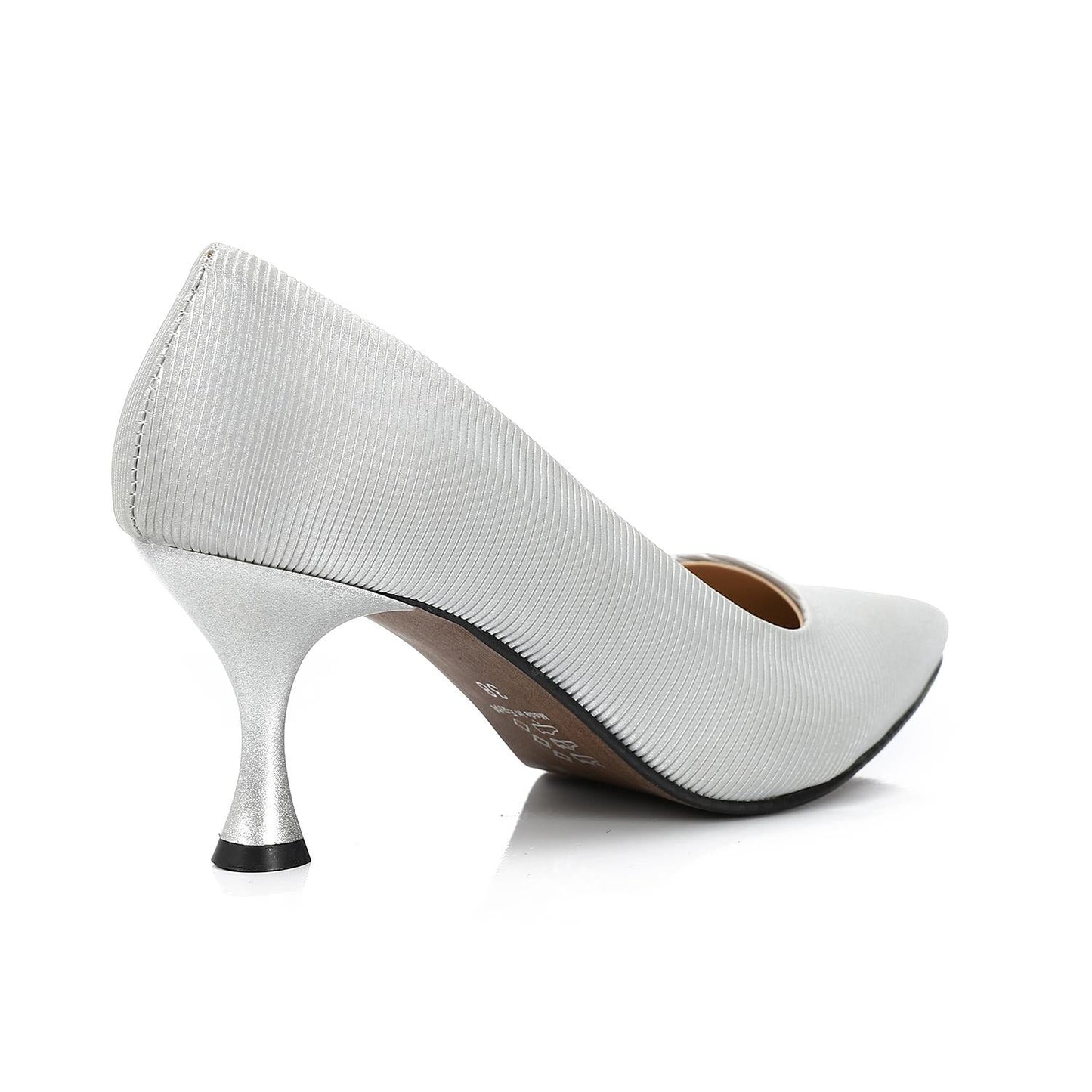 Leather Kitten High Heels Shoes - Silver
